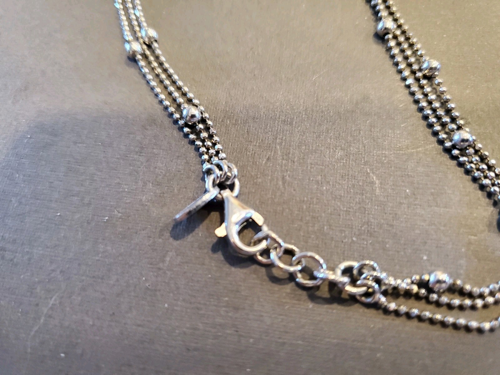 3 STRAND STATION BALL CHAIN 925 STERLING SILVER NECKLACE 9.1 GRAMS 17 1/2″ ITALY
