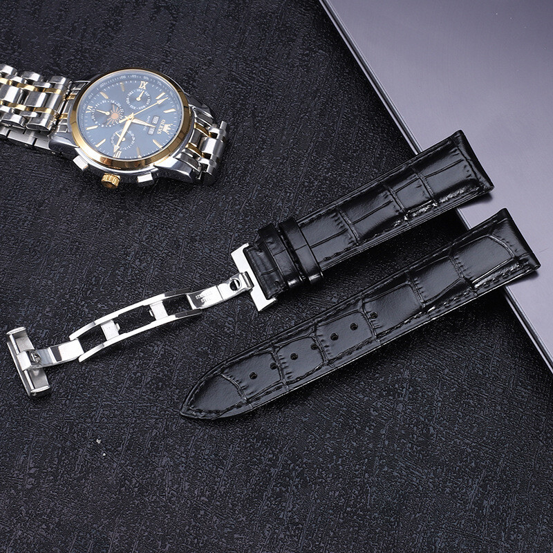 18/20/22/26MM Watch Band Strap Genuine Leather Alligator Deployment Clasp Buckle