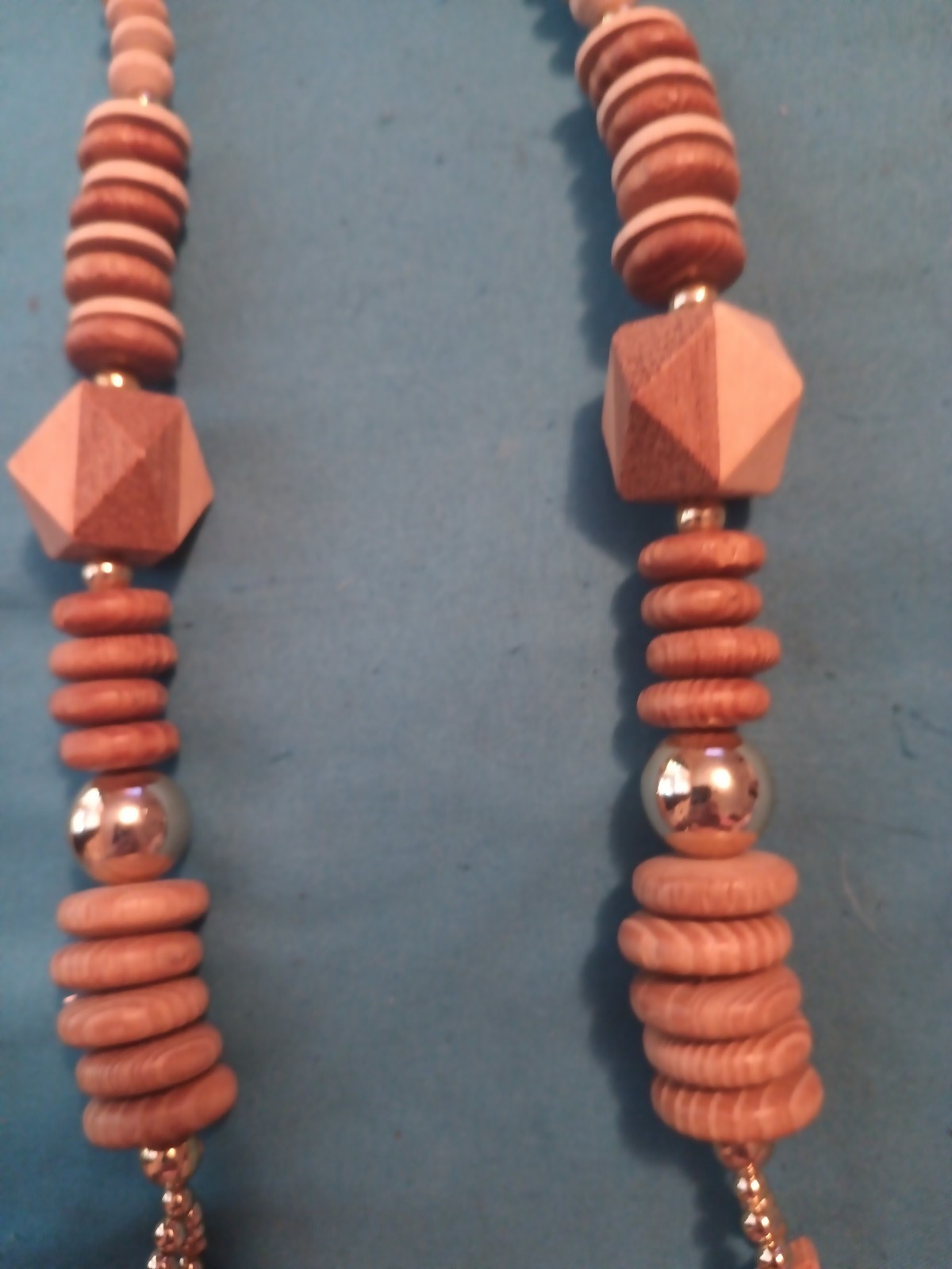 Vtg Wood Statement Chunky Bohemian Natural Brown Bib Necklace 26″ From The 80’s