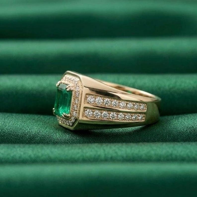 1.50CT Asscher Natural Emerald & Diamond Halo Ring For Wedding 14k Yellow Gold
