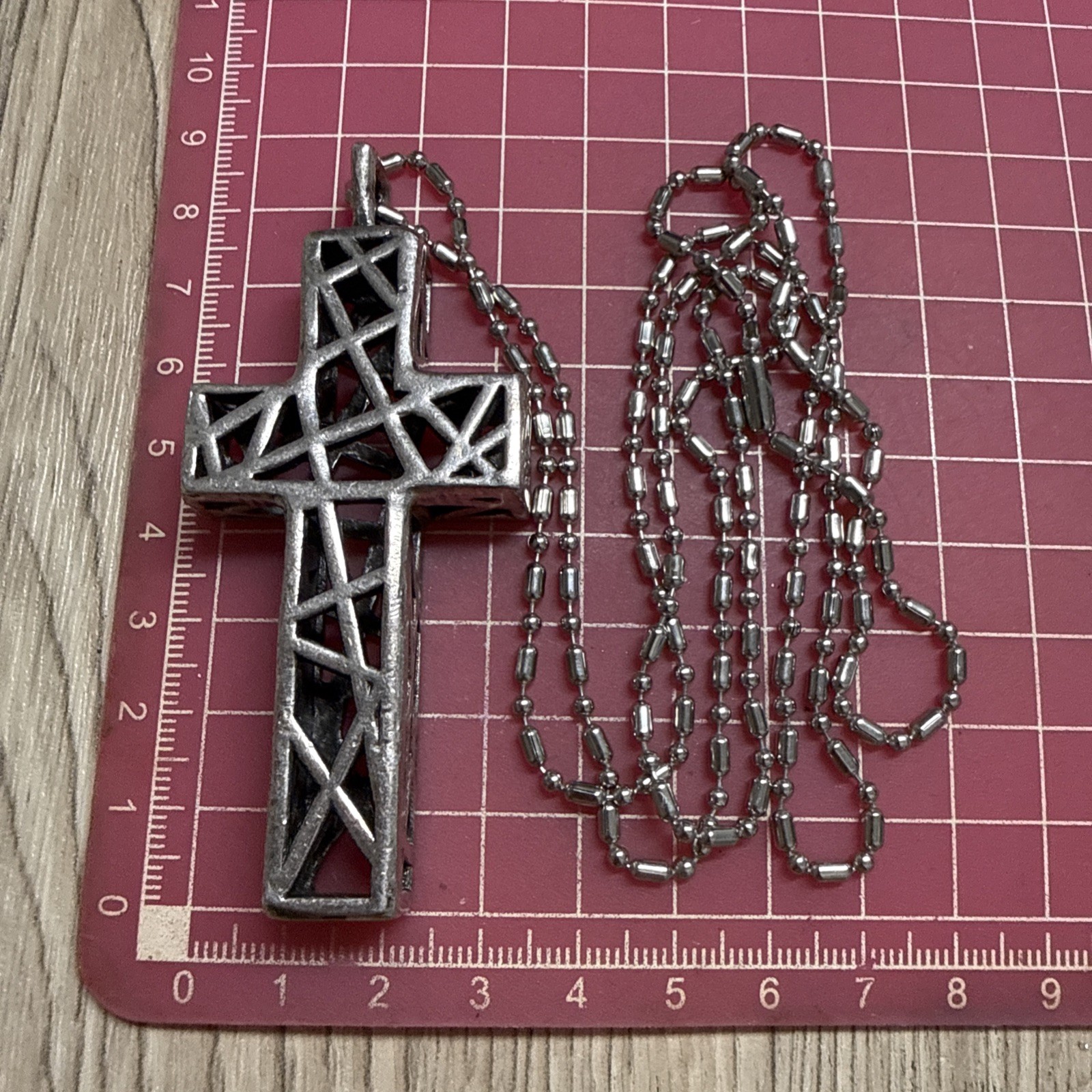 RETRO Chunky Openwork Cross Pendant Necklace Silver Tone 92cm/36″ Long Goth