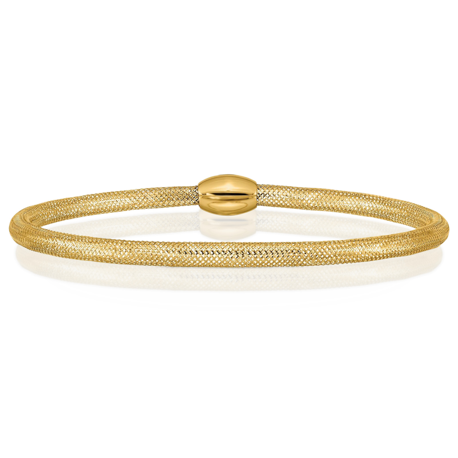 14K Solid Yellow Gold Stretch Popcorn Bangle Bracelet 7.25 inch Polished