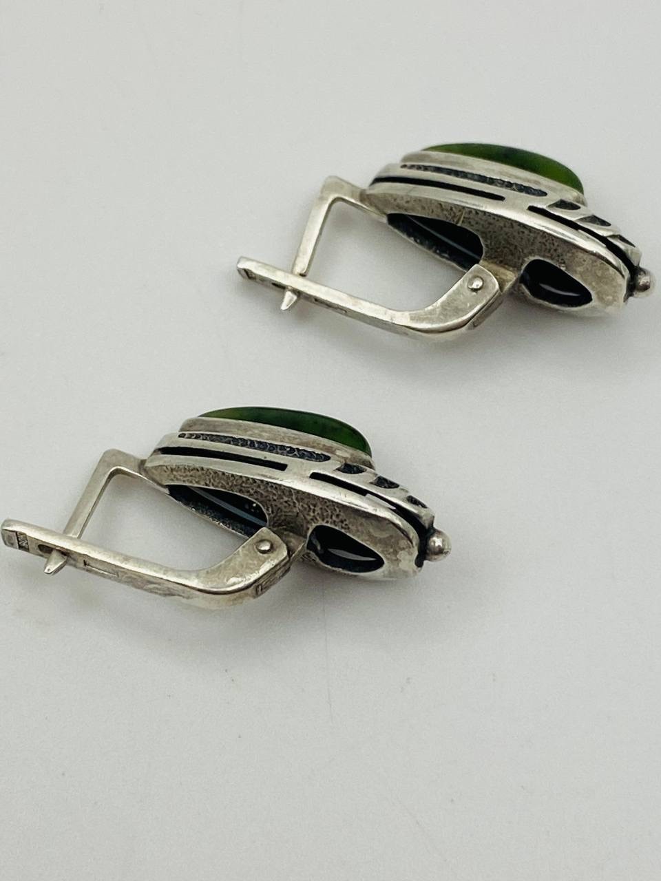 Vintage soviet Jade Earrings Silver 875 Cabochon ussr СЮ