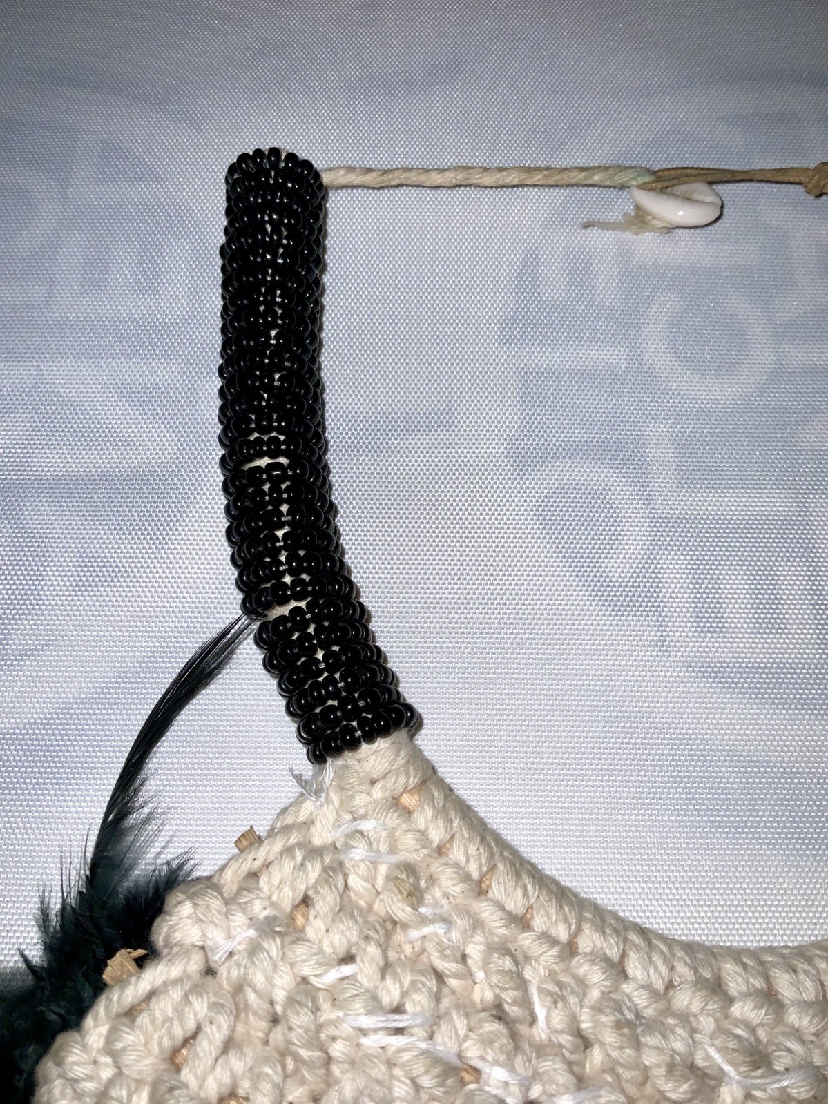 Papua New Guinea Feathered Cowrie Shell Necklace Tribal Band hand weaved Fabric