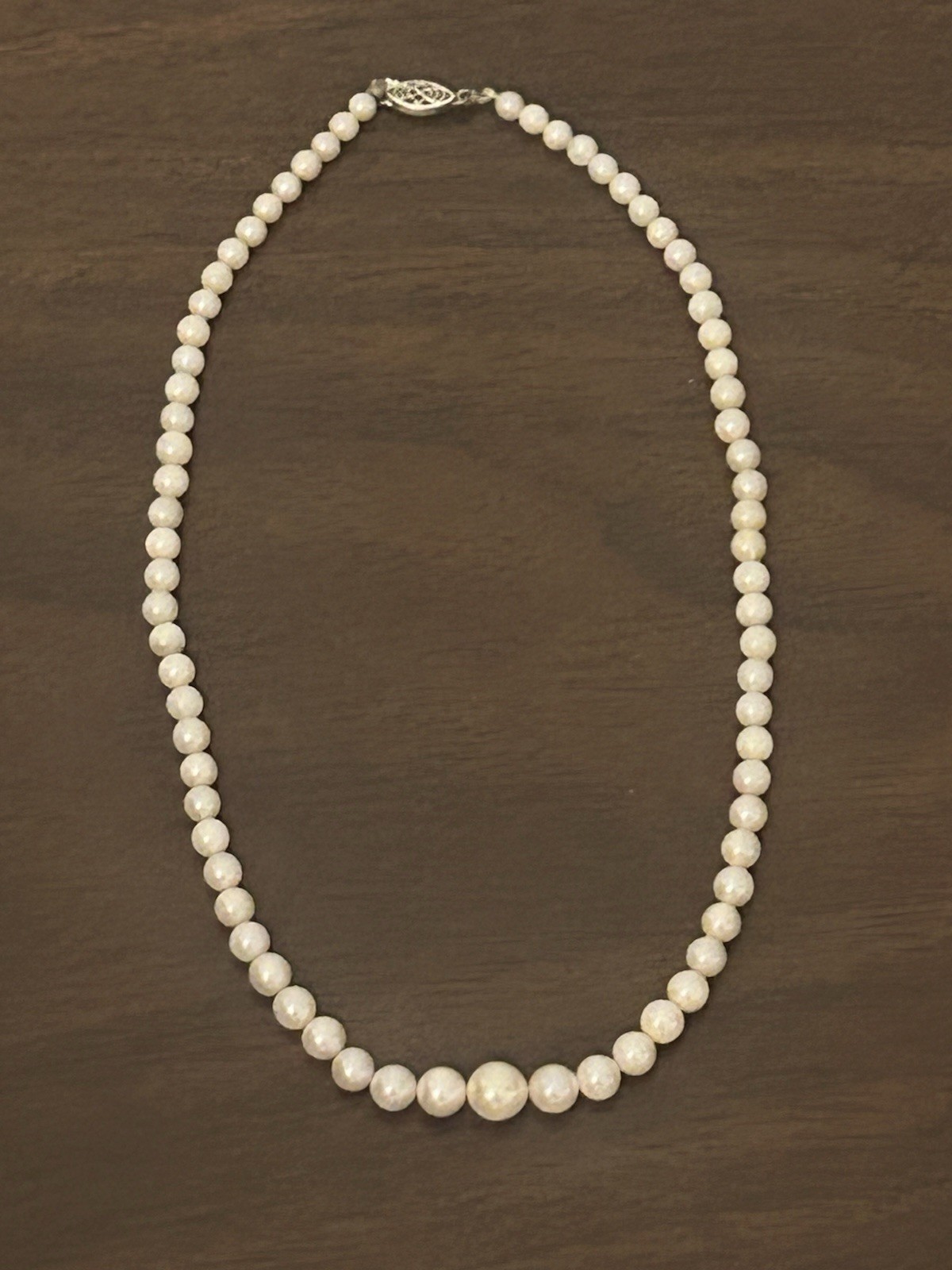 Solid 14k Gold Rhodium Plated Clasp Graduated Mother Of Pearl 15 Inch Necklace