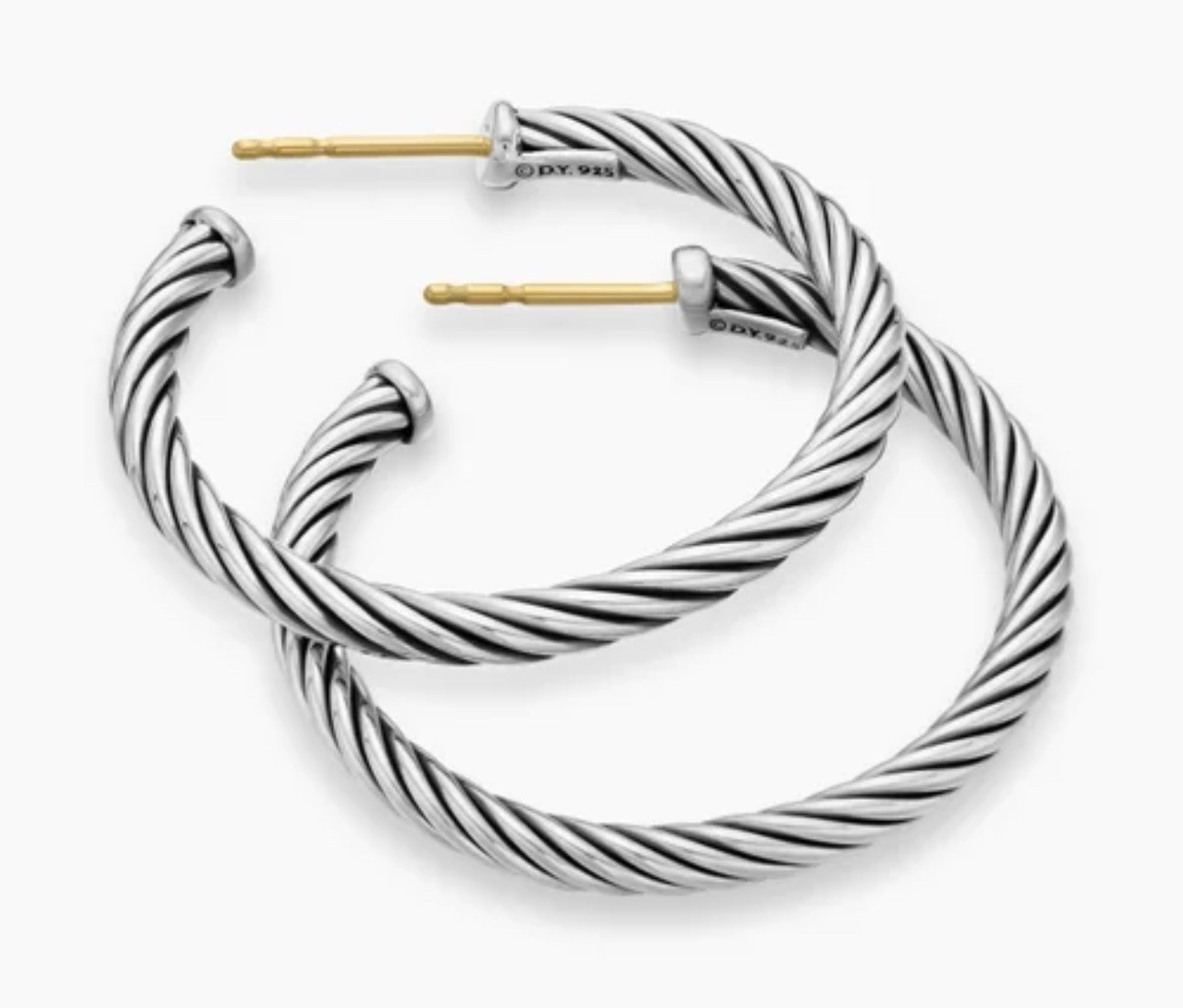 David Yurman CABLE HOOP EARRINGS Sterling Silver 925 1.5in Approx.