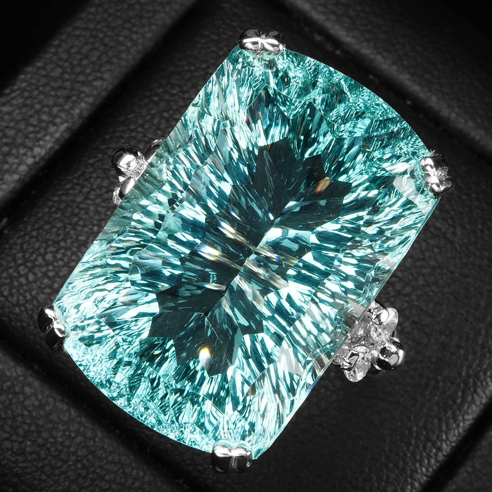 Velvety Sea Blue Aquamarine Concave 28.40Ct 925 Sterling Silver Handmade Rings