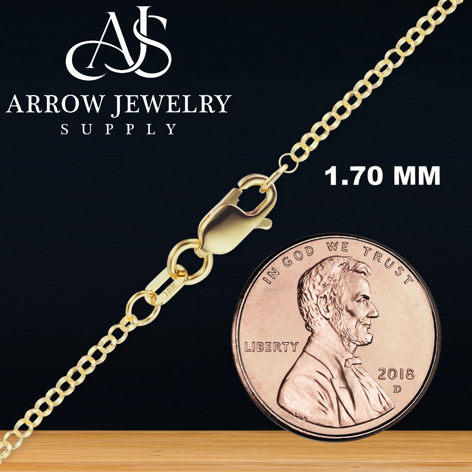 18K Yellow Solid Gold Rolo Round Links Necklace Chain