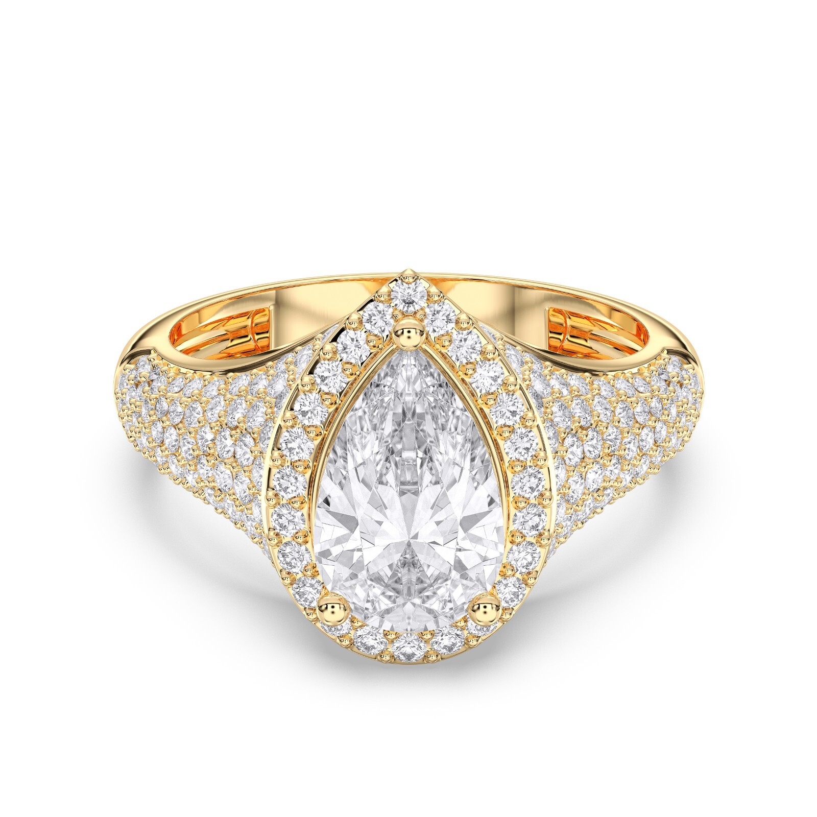 IGI Certified Lab Grown Diamond Engagement Ring 3.27ct Pear 14k Gold