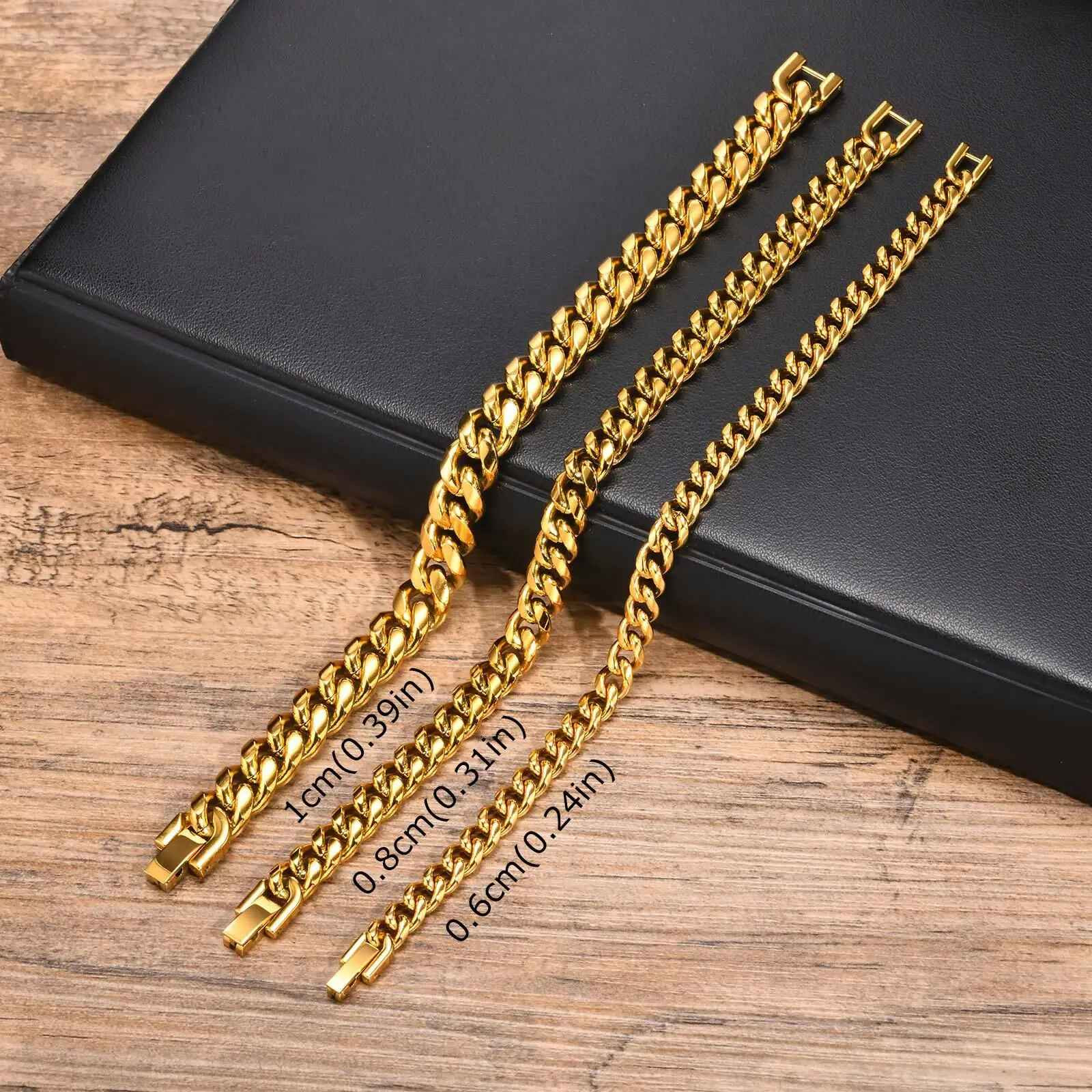 Gold Color Cuban Chain Bracelets for Men Stainless Steel Chain Link Wristband