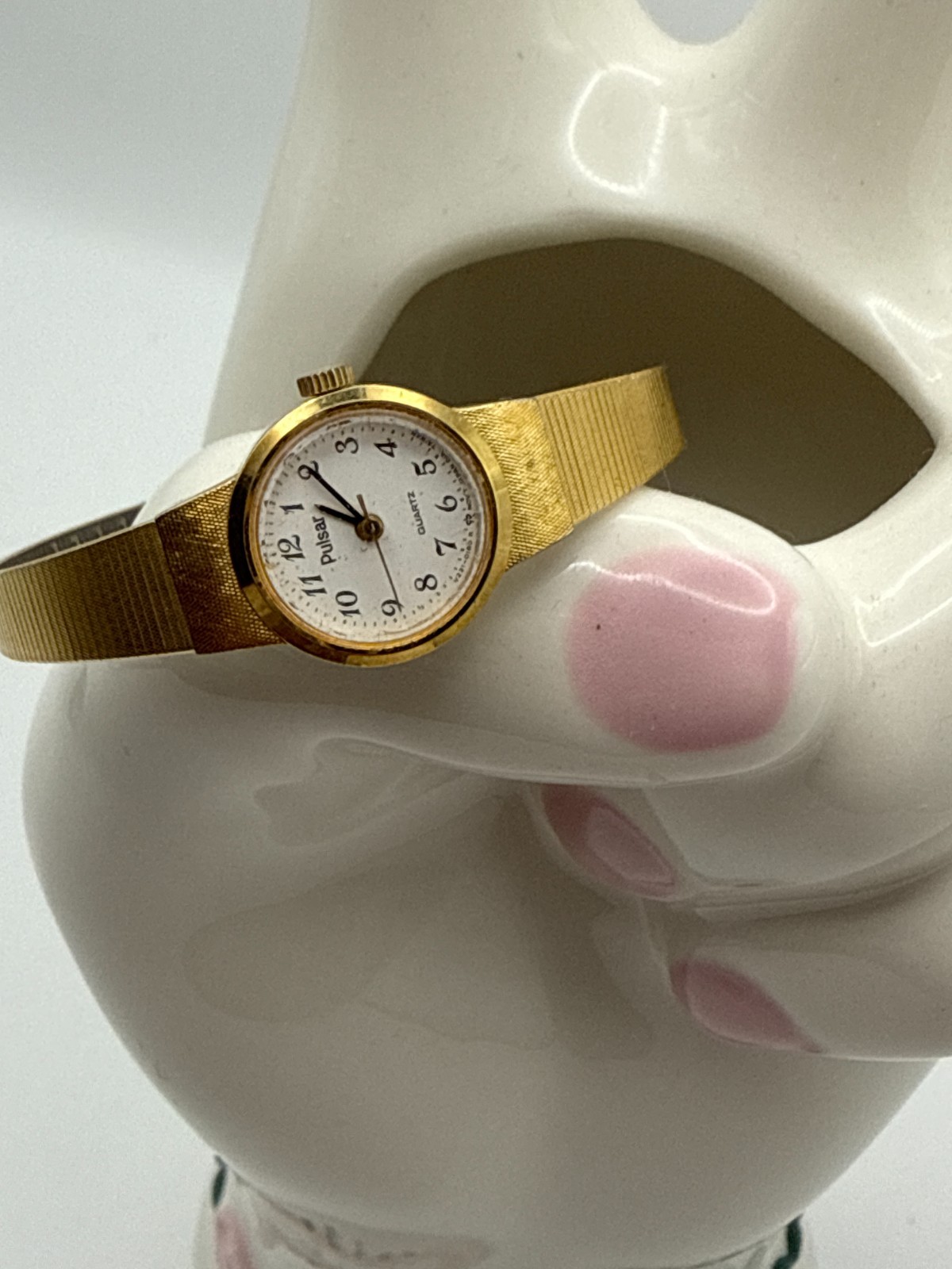 Vintage Pulsar Gold Tone Ladies Dainty Watch with Safety Chain Quartz Untested