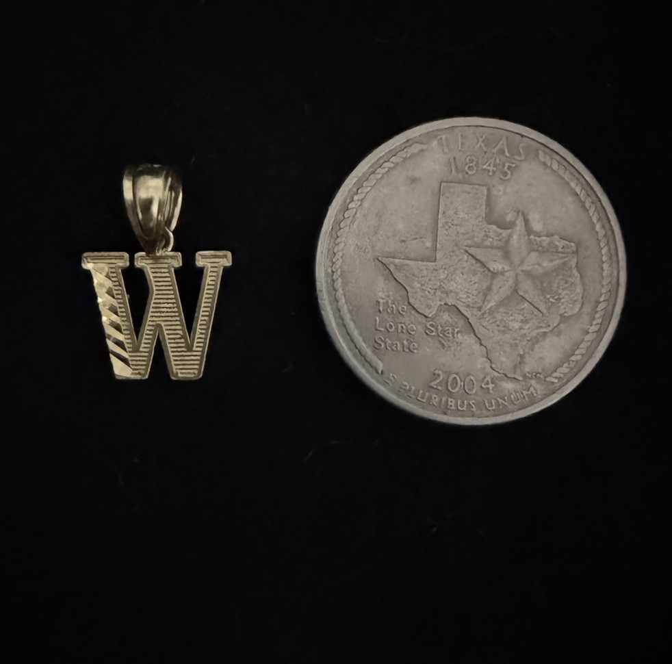 10k Gold Letter W Diamond Cut Pendant