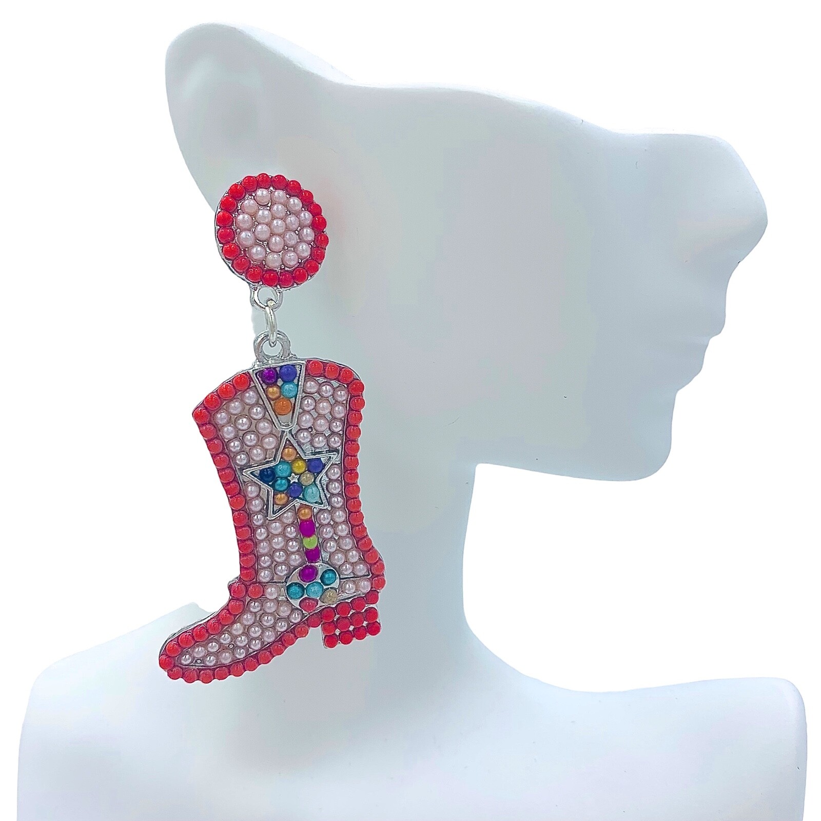 Beaded Cowboy Boot Earrings in 2 Colors – Boots, Crystal Avenue (1.4×2.8in)