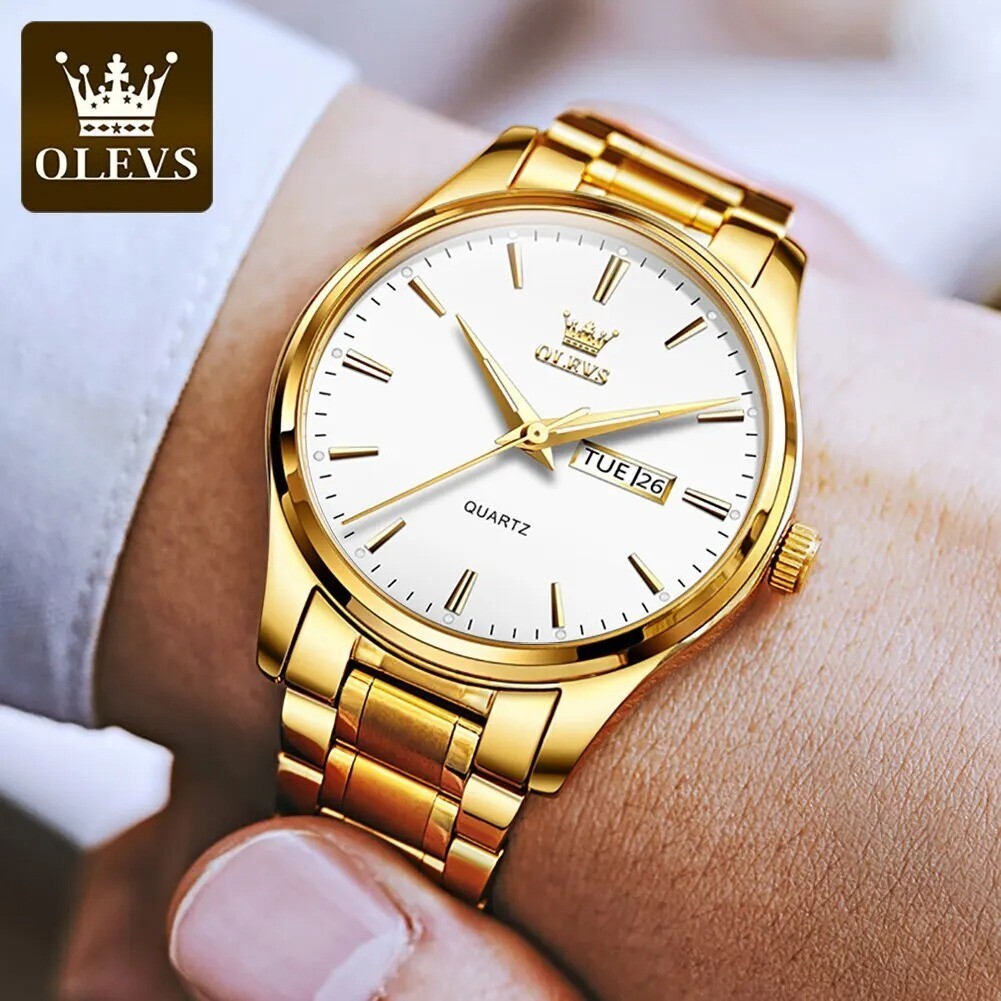 OLEVS Gold Watches for Men Watches Men Stainless Steel Mens Watches Day and Date
