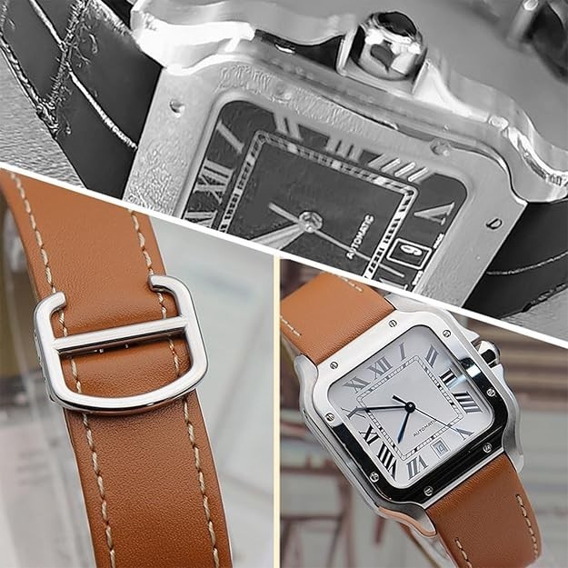 Brown orange Cartier Santos 21mm Genuine leather strap with gold buckle.