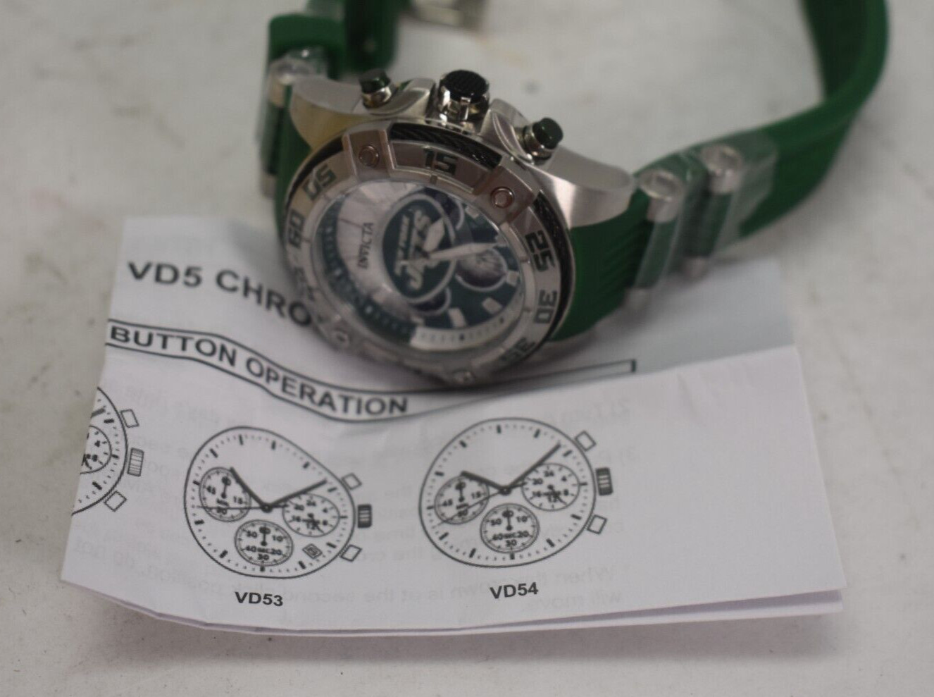 Invicta New York Jets VD5 Chronograph Wristwatch Ladies 43.5mm Stainless Steel