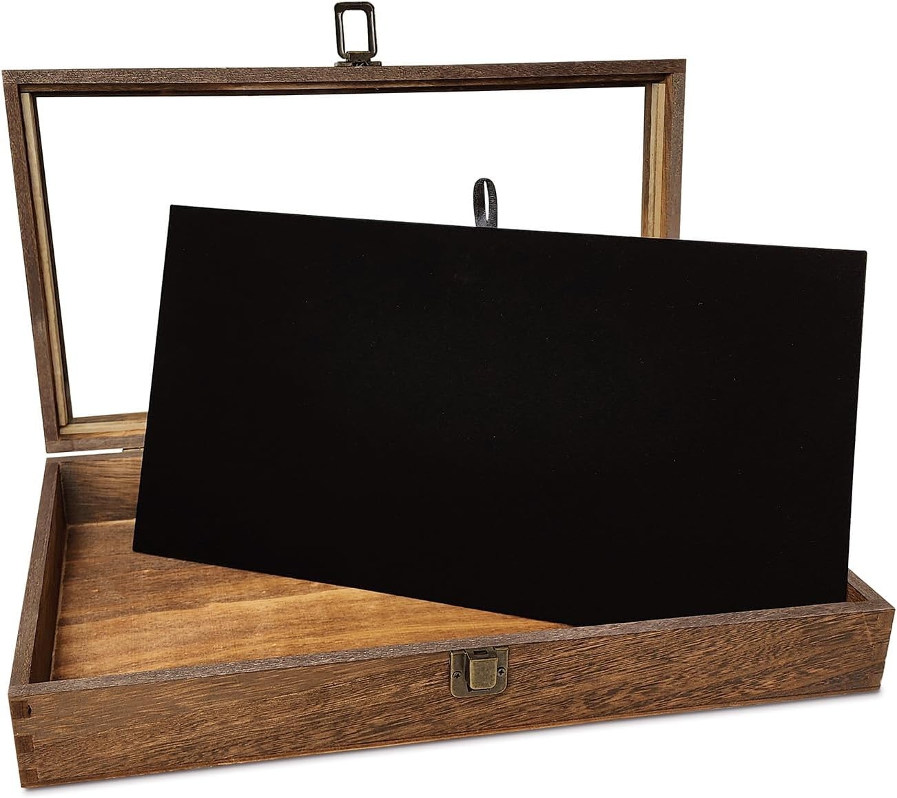 Gun Display Case Brown Wood Handgun Pistol Revolver Glass Lock Knife Shadow Box