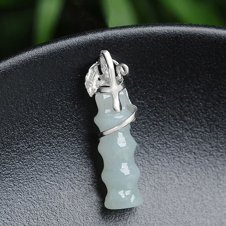 925 Sterling Silver Chain Necklace With Flower Design Jade Pendant Column D885
