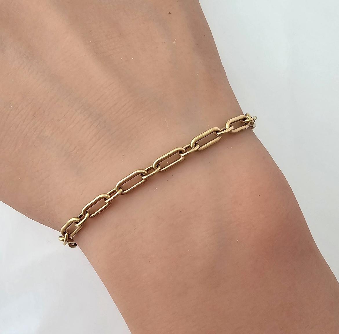14K Gold Paperclip Charm Bracelet 7″ Minimalist 5 Grams