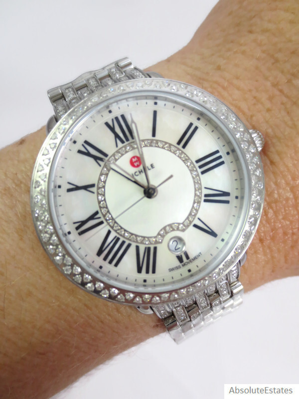 Michele Serein Mid 16 Silver Diamond Watch Diamond Band MW21B01A1963 Refurb +Box