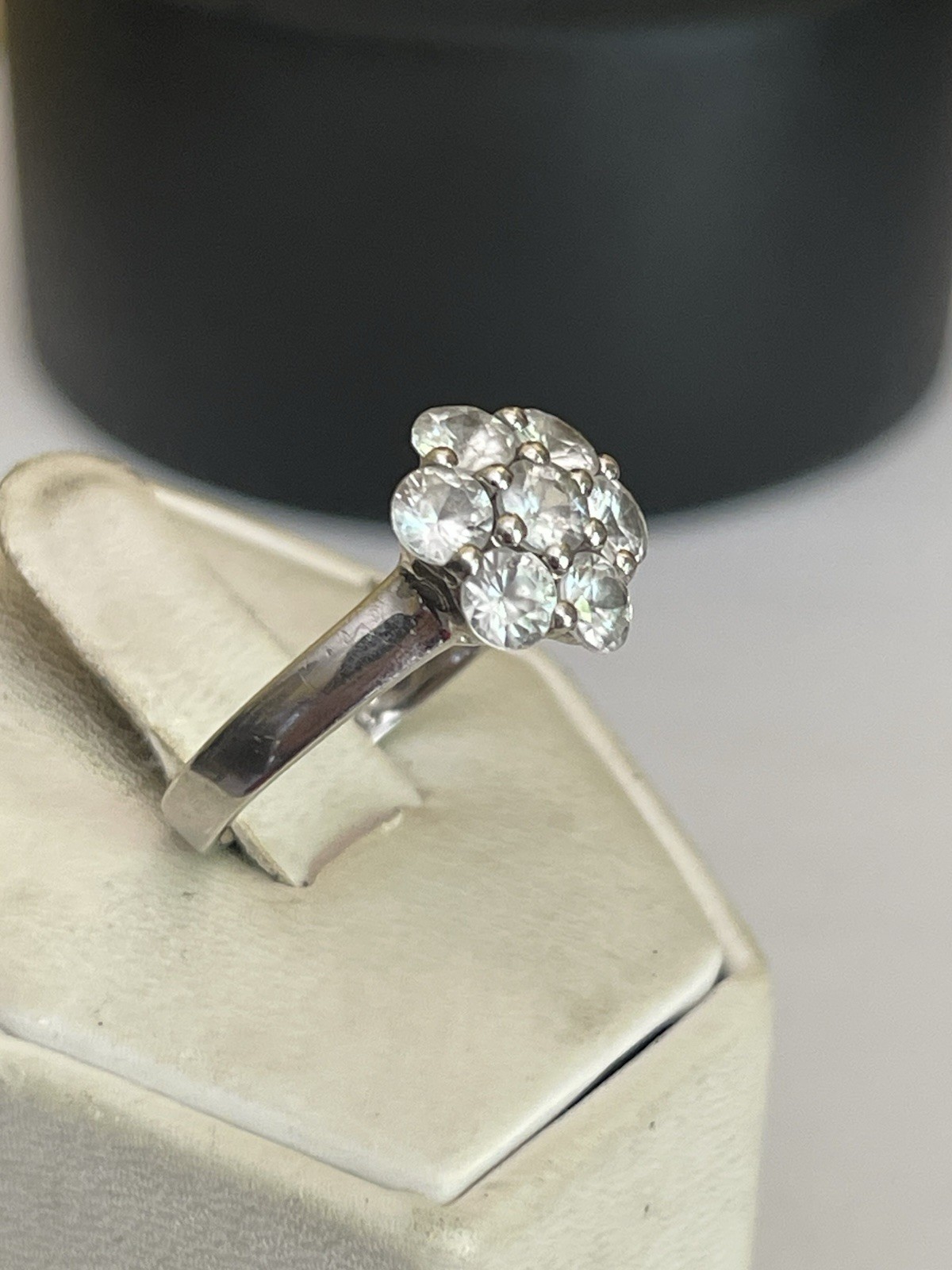 Sterling Silver And White Spinel Cluster Ring Size P1/2