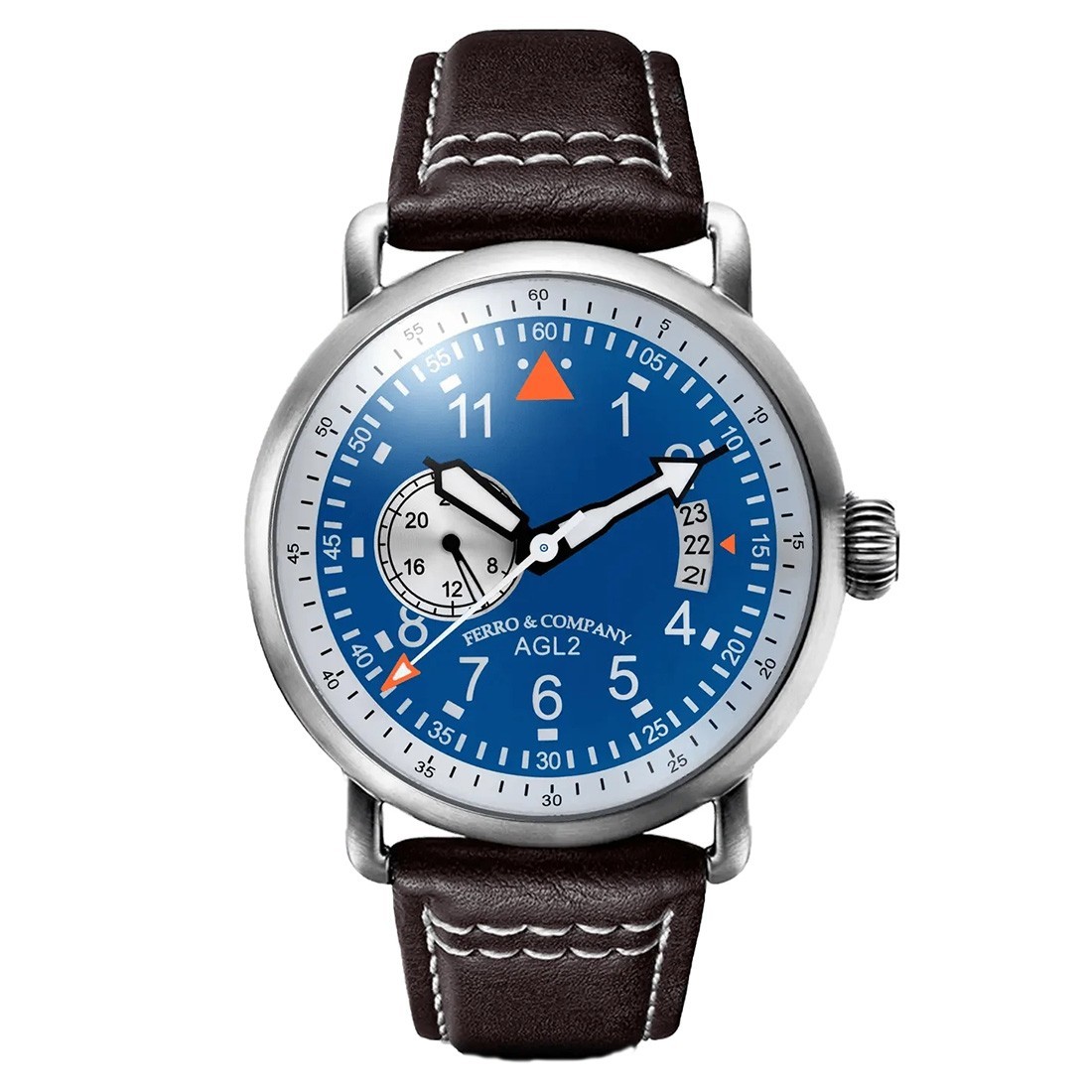 Ferro & Co. AGL 2 Automatic Steel Blue Leather Date 24H Aviator Men’s Watch