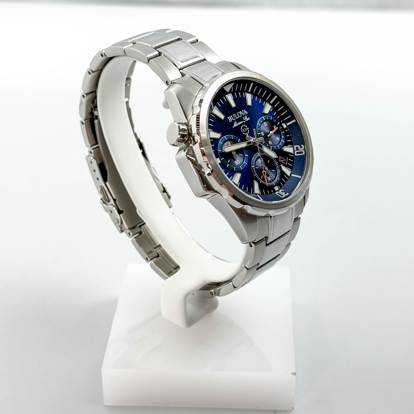 Bulova Marine Star 96B256 Blue Dial Chrono Stainless Steel Men’s Watch 43mm
