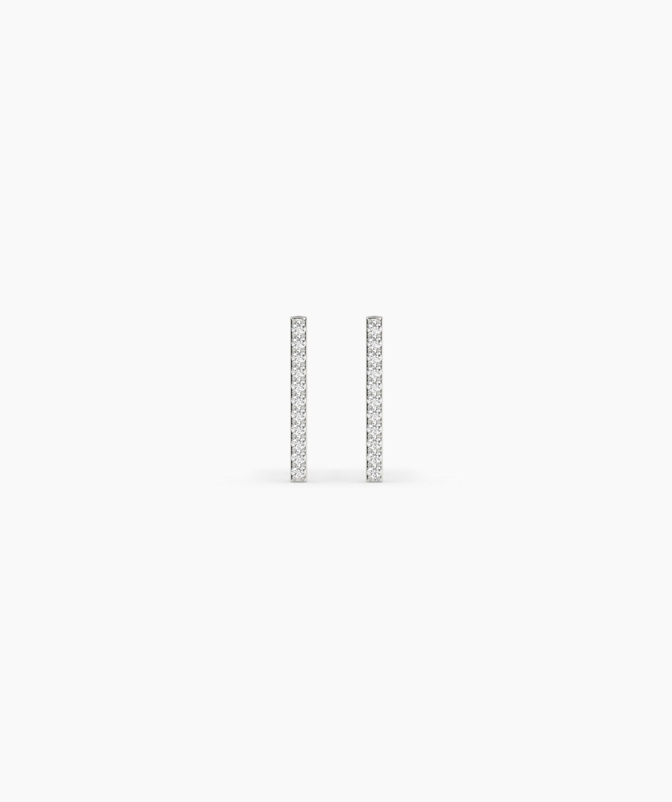 Round Cut Lab Grown Diamond 14K Gold Vertical Pave Diamond Line Bar Stud Earring