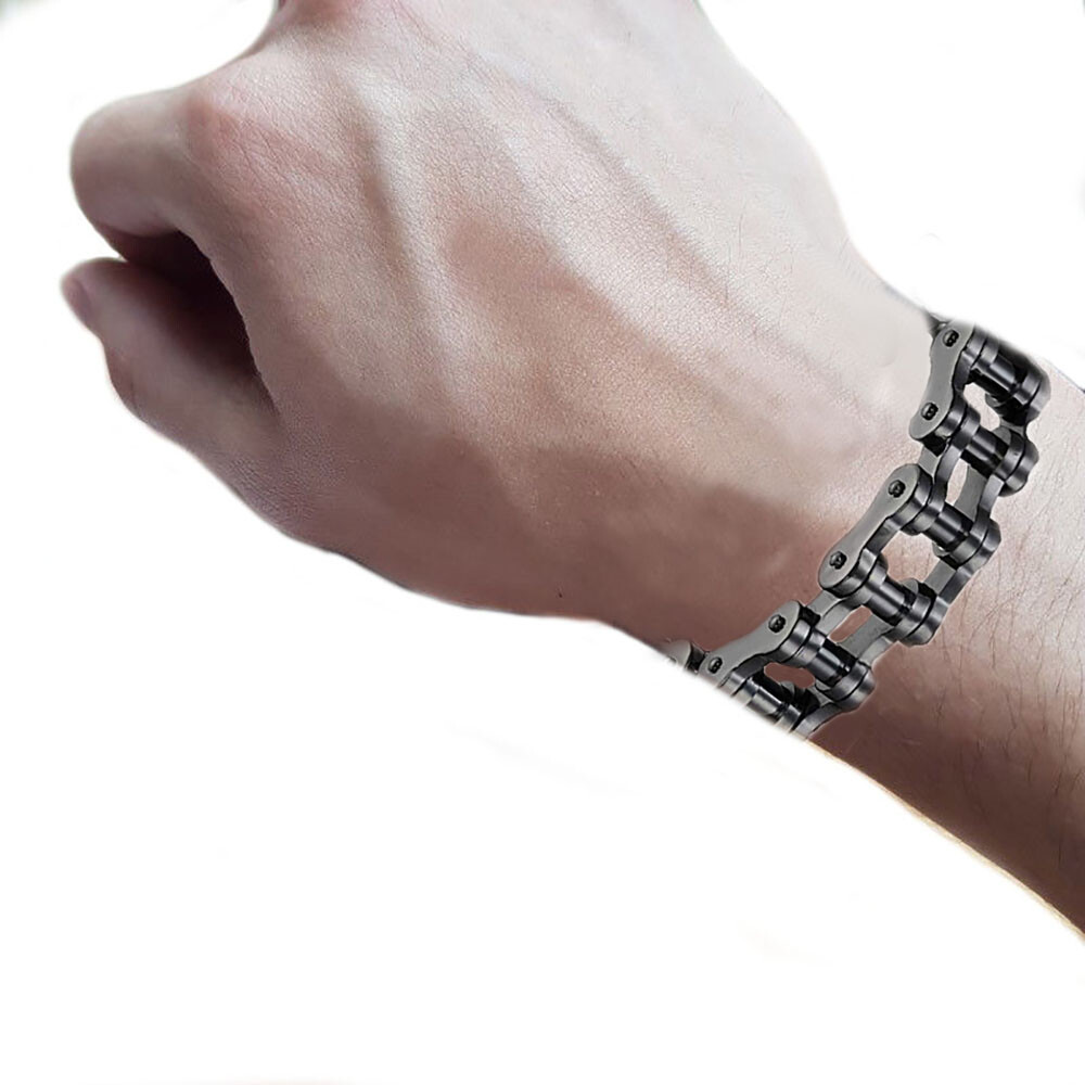 Black or Silver 8” 9″ 10” Stainless Steel Motorcycle Bike Biker Chain Bracelet