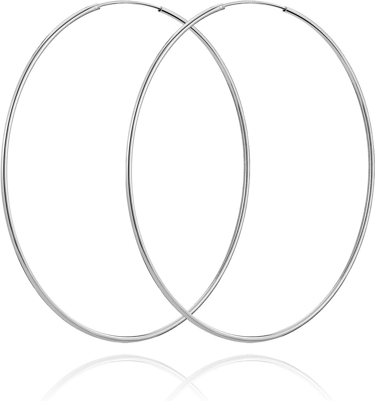 925 Sterling Silver Post Hoop Earrings for Women Lightweight Endless Silver Thin