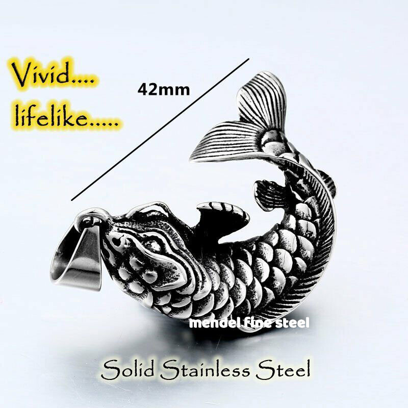 MENDEL Stainless Steel 3D Mens Articulated Fish Fishing Hook Pendant Necklace