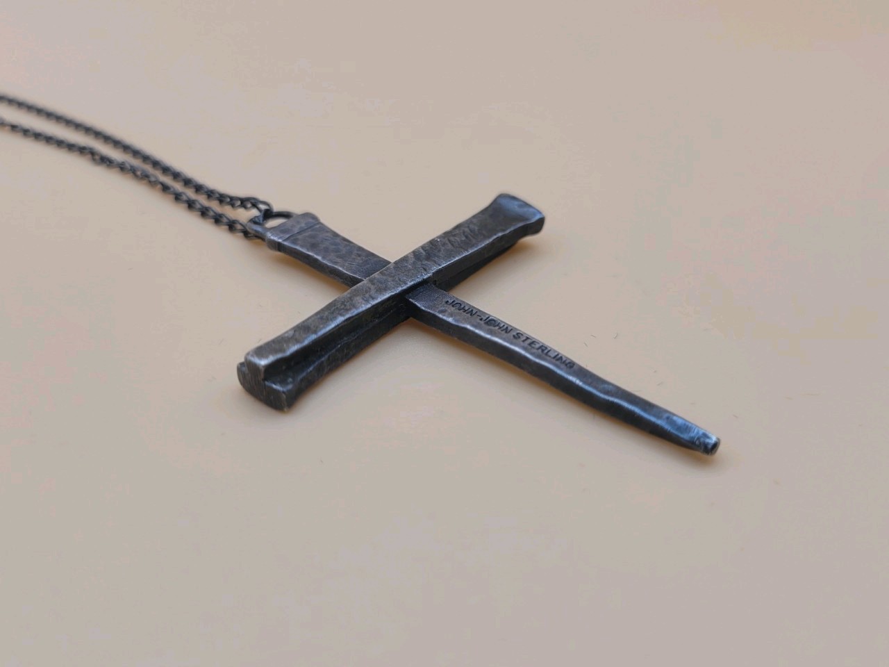 Sterling 925 Brutalist John-John Forged Nails Cross Necklace AGI 925 18″ Chain