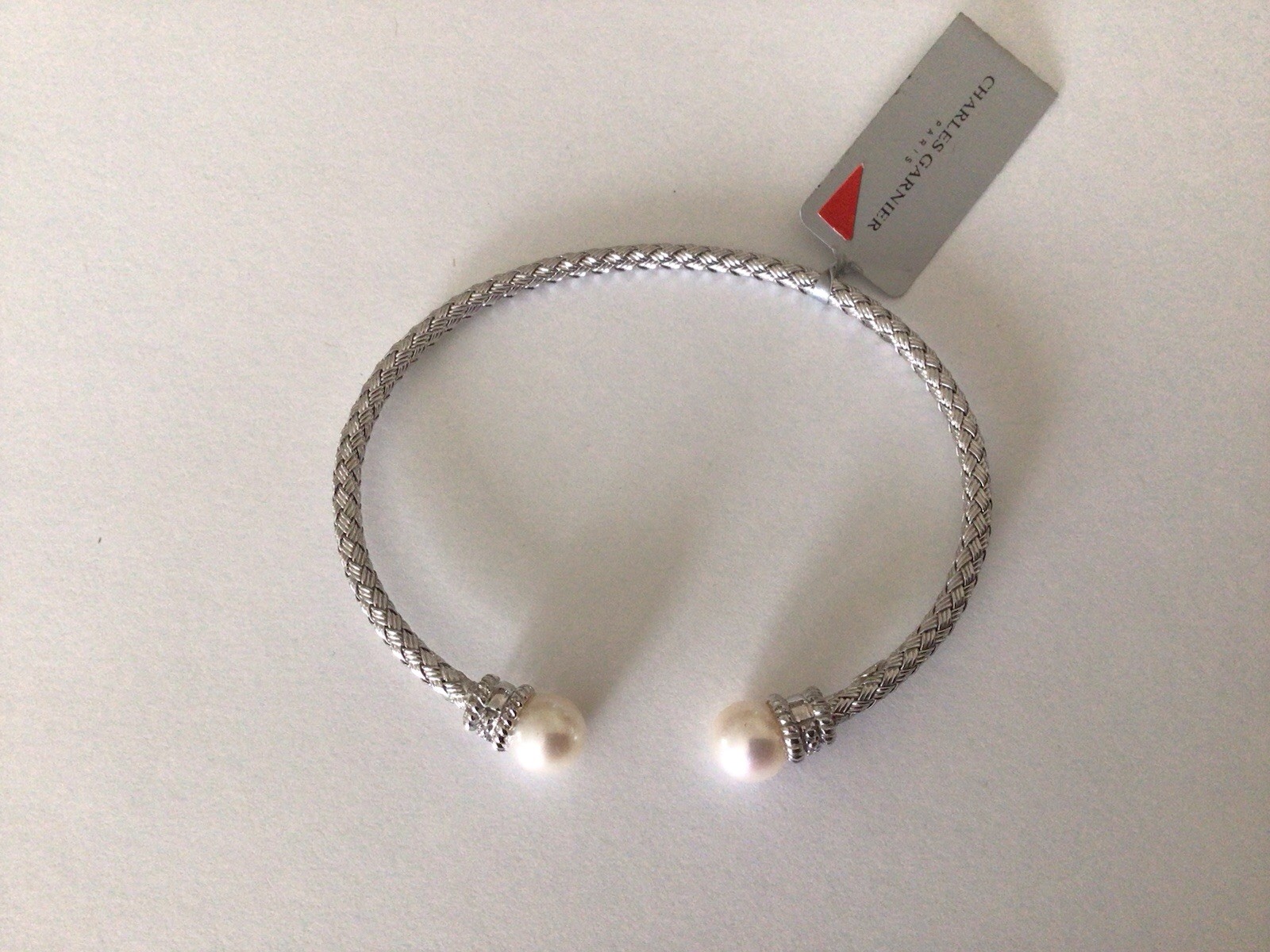 Charles Garnier Silver Pearl Cuff Bracelet 3MM with 0.02 Diamond TW FW Pearls