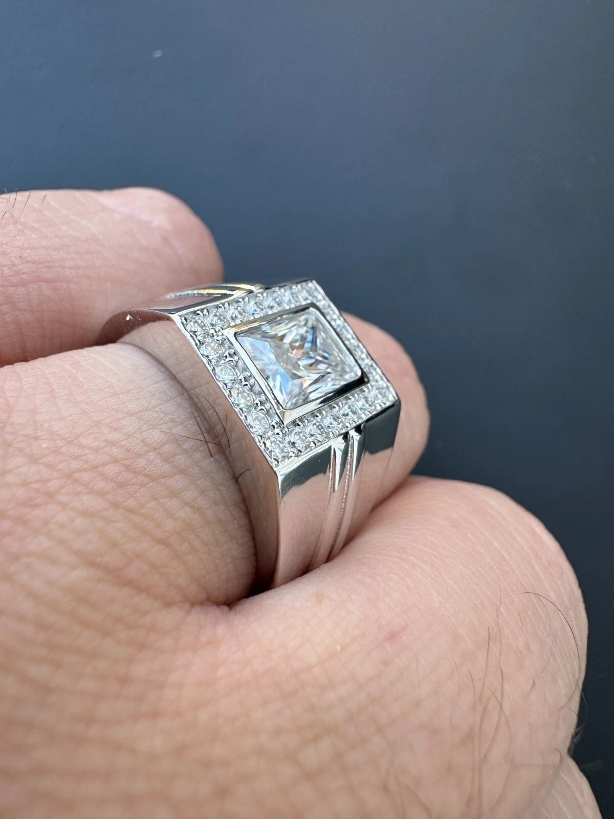 Big 2.6 ctw Baguette MOISSANITE Solitaire Mens Real Solid 925 Silver Ring Pinky