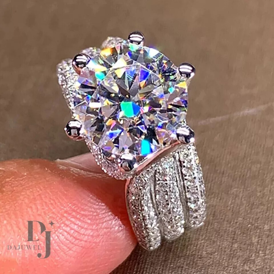 Moissanite Fancy Engagement Ring 4 CT Excellent Round Cut Solid 14K White Gold