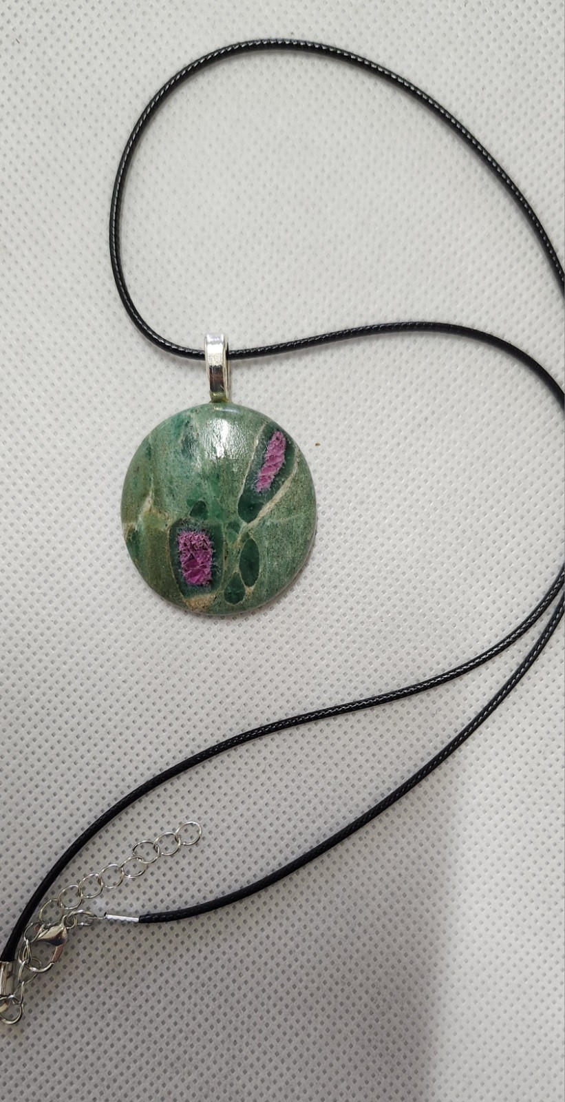 Pretty Ruby In Zoisite Pendant Necklace. Make a Statement! Great Gift!