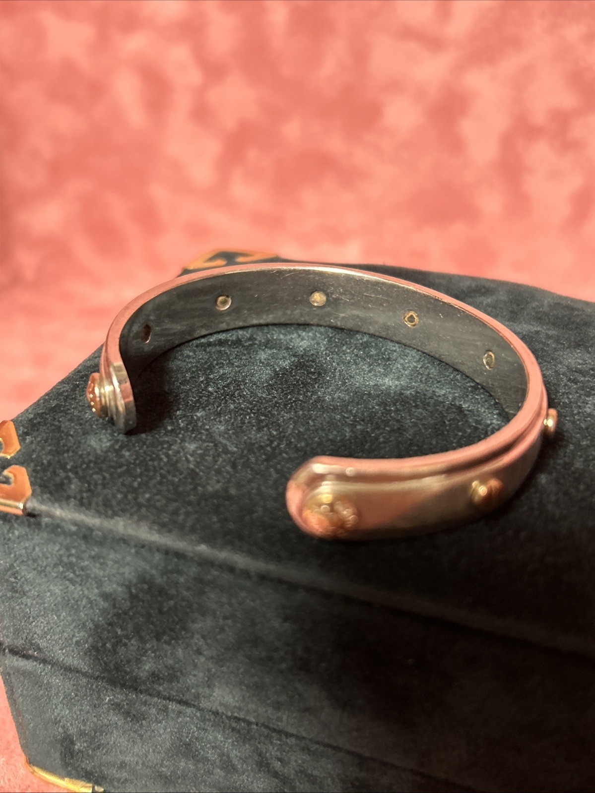Henri Bendel Screw Cuff Bracelet Silvertone w/ Goldtone Screws