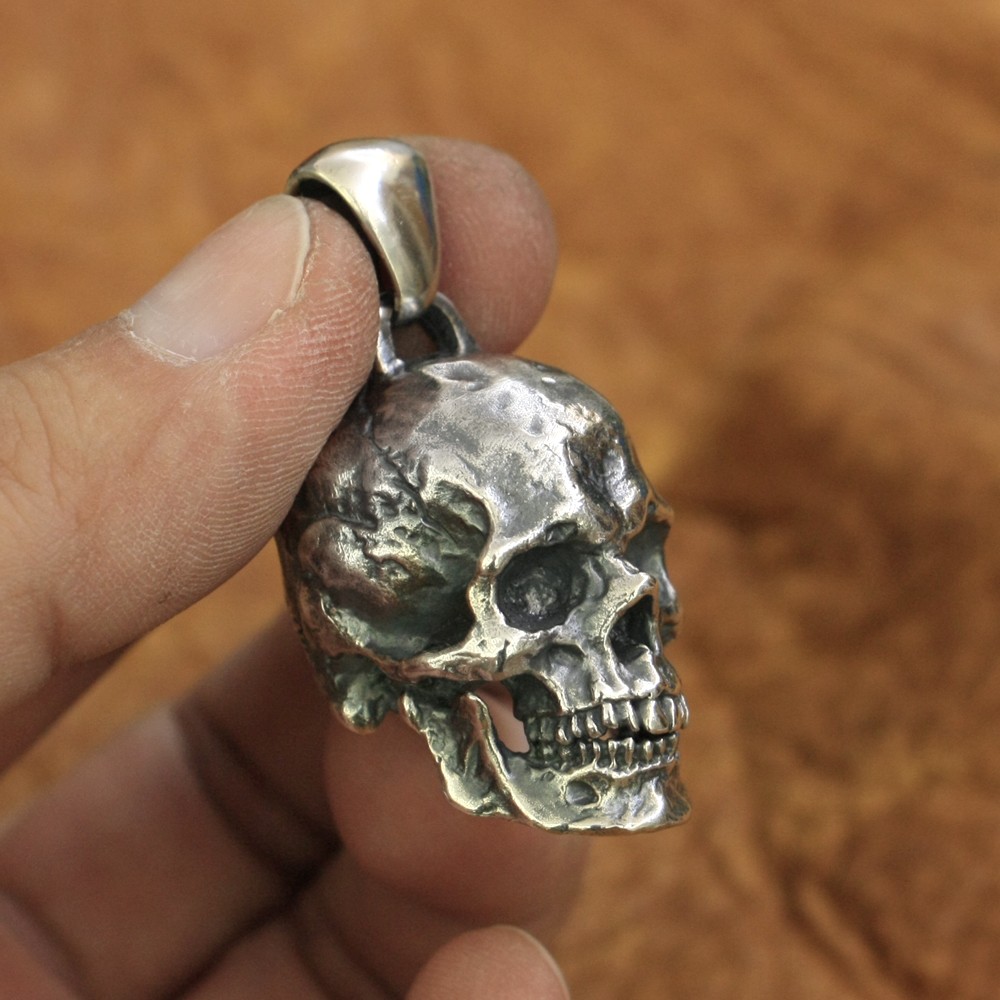 925 Sterling Silver Huge Skull Pendant Mens Biker Rock Punk Pendant TA177A JP