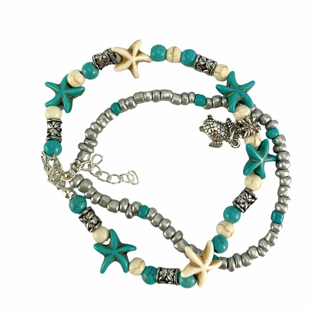 Boho Ankle Bracelet Silver Tone Women Fashion Beaded Adjustable Beach Anklet US