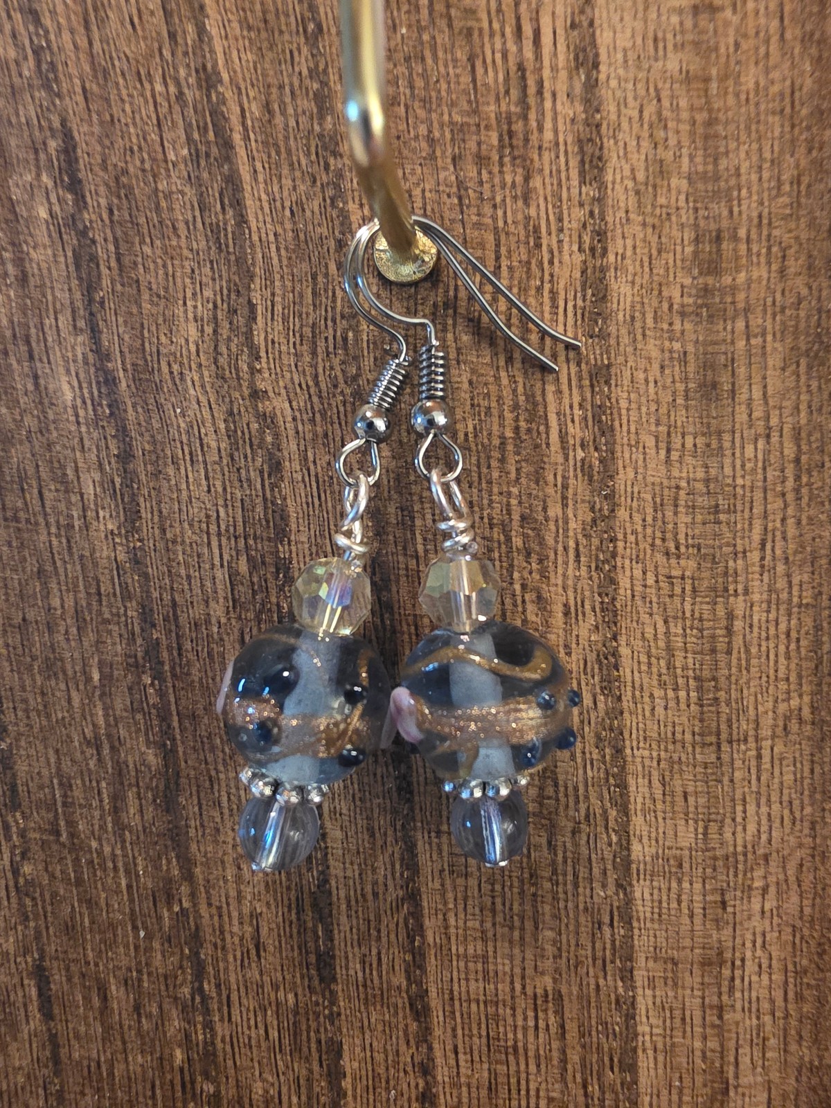 Handmade Artisan Glass Bead & Crystal Dangle Earrings