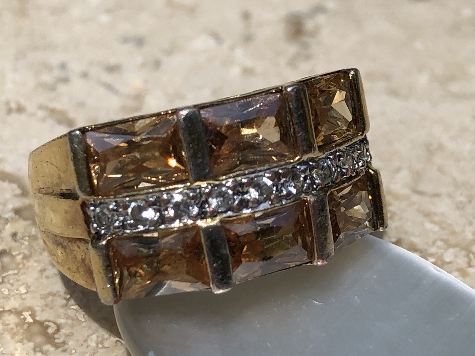 ✨🍂💛VINTAGE Stamped 925 STERLING SILVER 12K GOLD VERMEIL CZ Pavé Baguette Ring✨