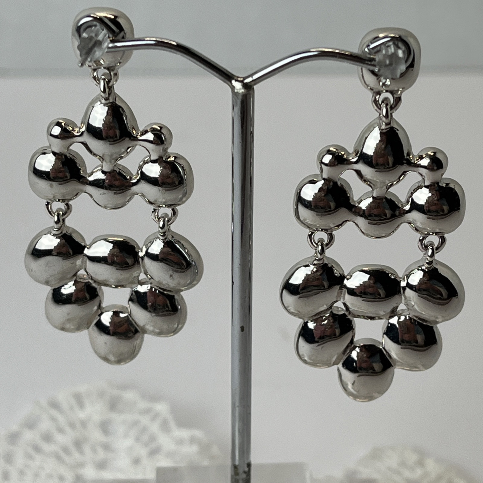 Blue Dangle Drop Pierced Earrings – Glass Stones – 2 1/8” Long -Presidium Tested