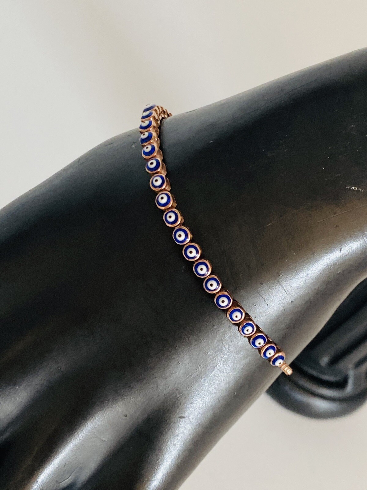 925 Sterling Silver Rose Gold Color Vermeil Evil eye Link Chain Bolo Bracelet