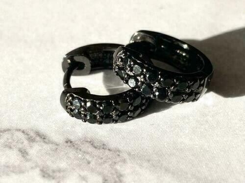 2 Ct Lab Created Diamond Unisex Cluster Huggie Hoop Earrings Black Gold Plated