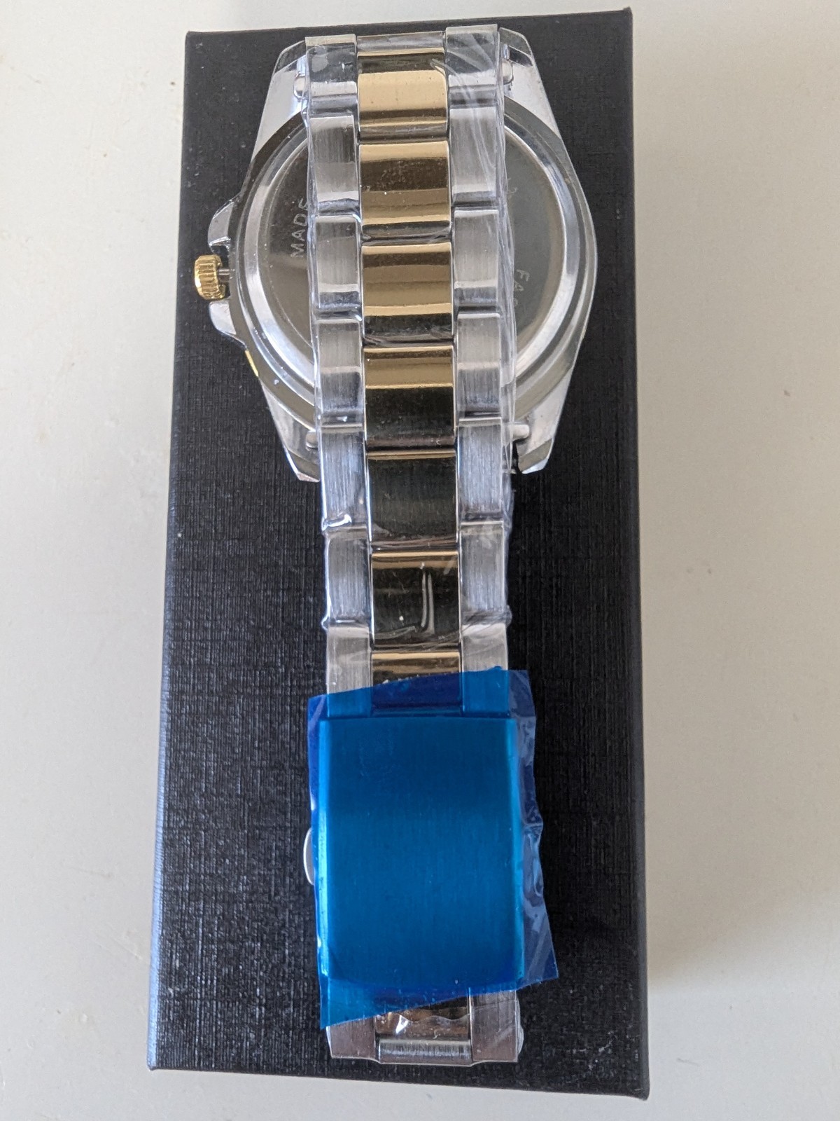 New ORUSS 1853 Blue Dial Two-Tone Metal Bracelet Diver Quartz Date Analog Box