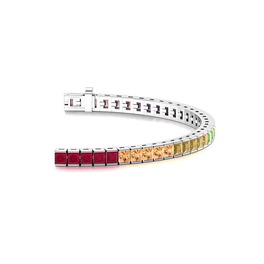 Sterling Silver 925 Multi Stone Princess-Cut Square 4.00mm Tennis Bracelet