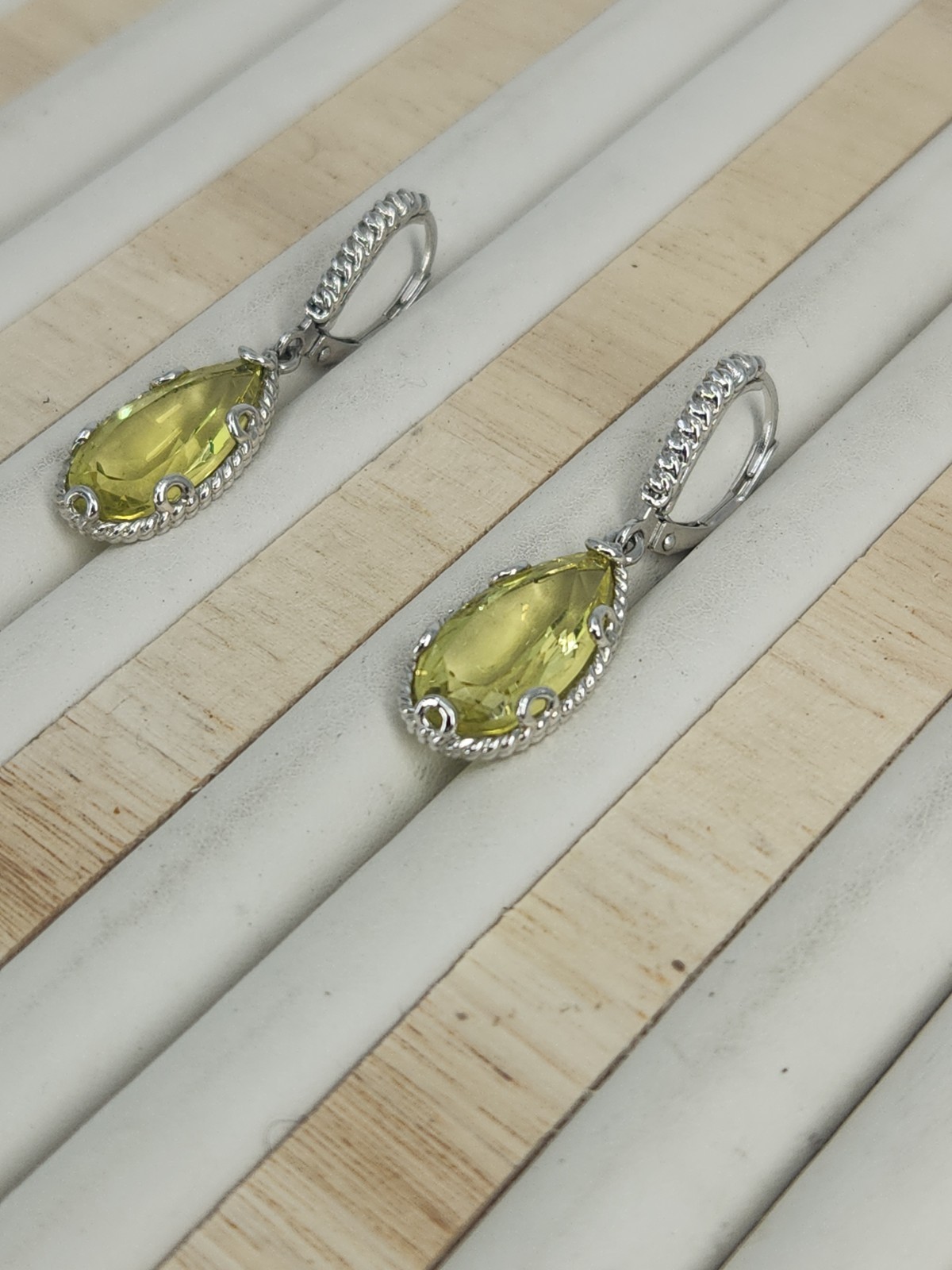 Anthony Nak Atelier 925 Sterling Silver Lemon Quartz Leverback Earrings 35mm