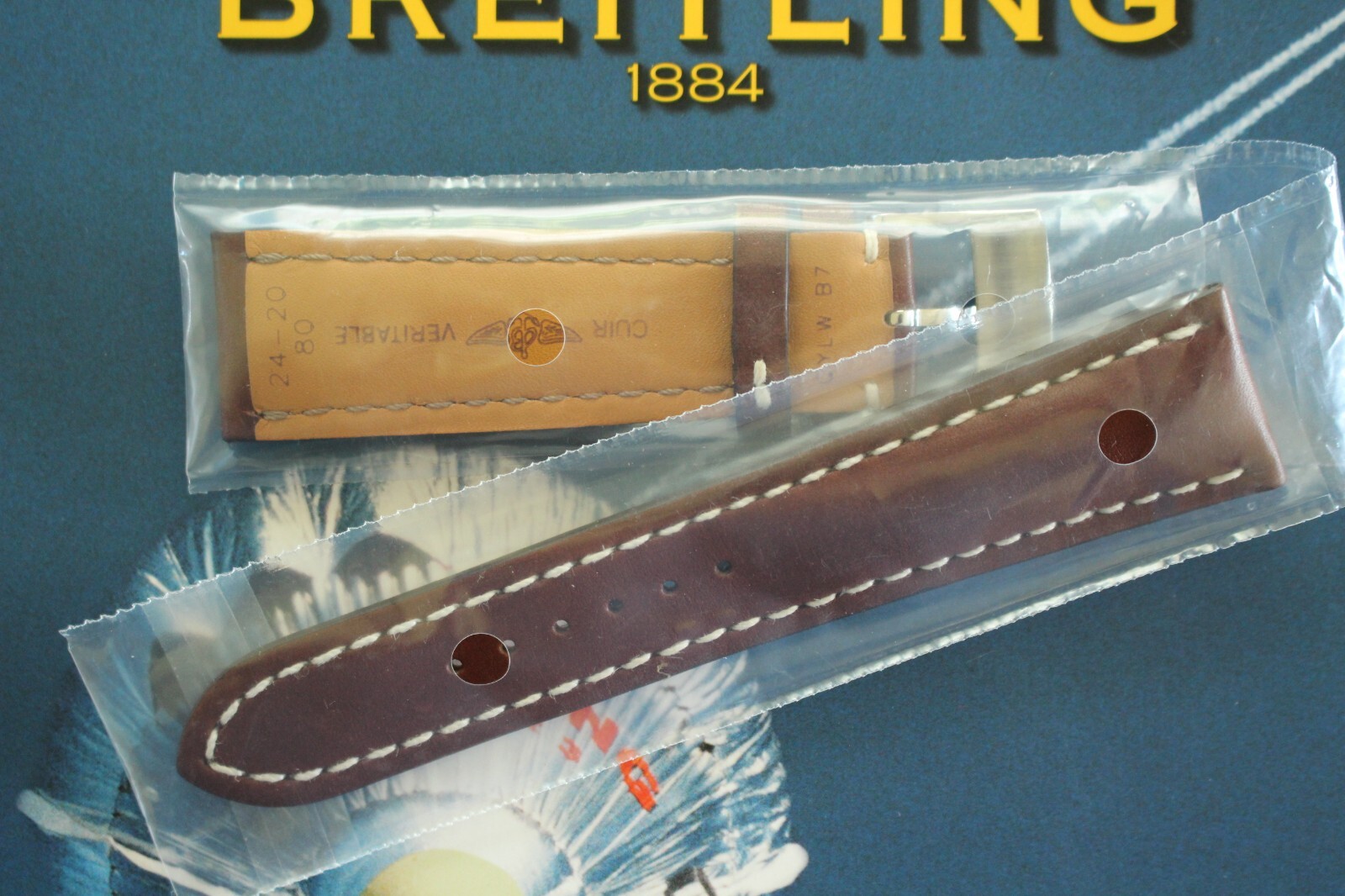 BREITLING 443X 24-20 BROWN DELUXE CALF TONGUE BUCKLE WATCH BAND WATCHBAND STRAP