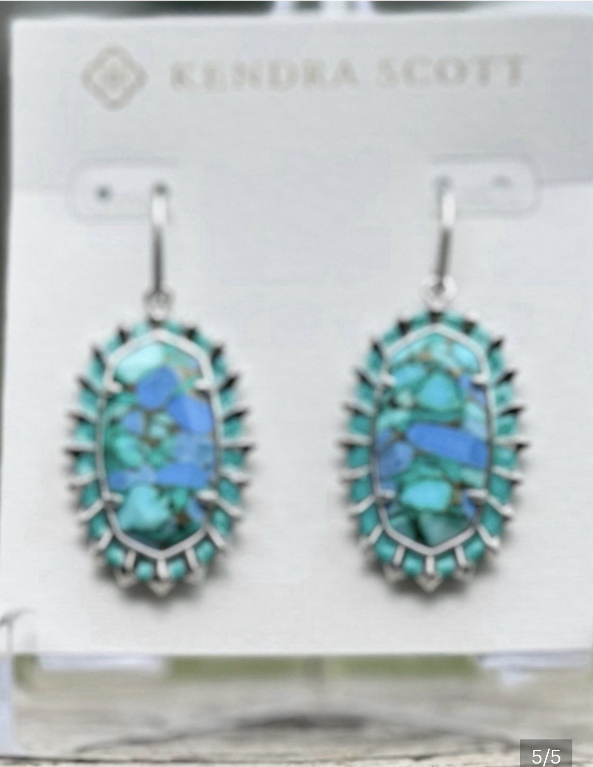 Kendra Scott Dani Color Burst Frame Drop Earrings Silver Tone Aqua Magnesite