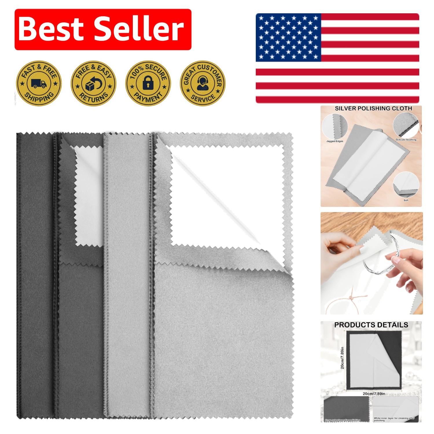 4-Piece Silver Polishing Cloth Set – Shine Your Jewelry Effortlessly